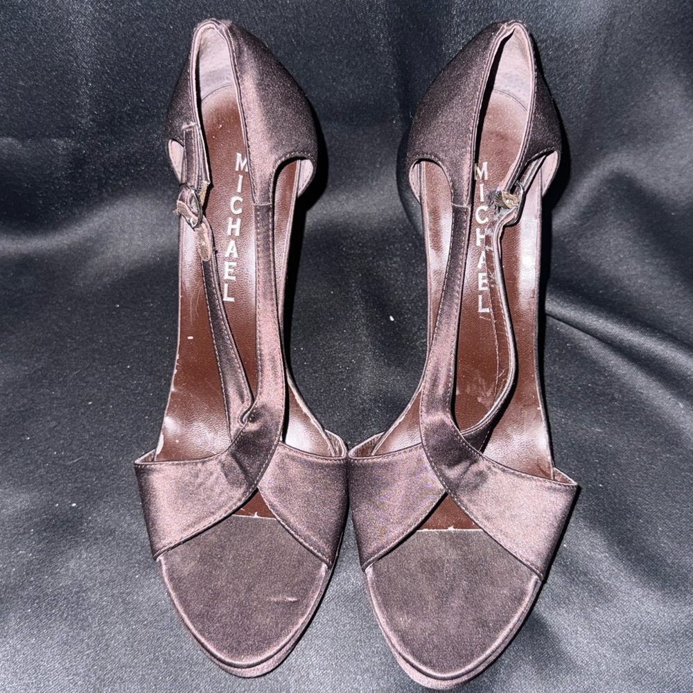 Michael Brown Satin Crisscross Open-Toe Stiletto Heels